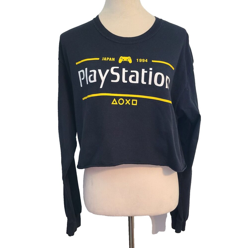 PlayStation Cutoff Cropped Japan 1994 Graphic LS T-Shirt L Gamer Streetwear Y2K